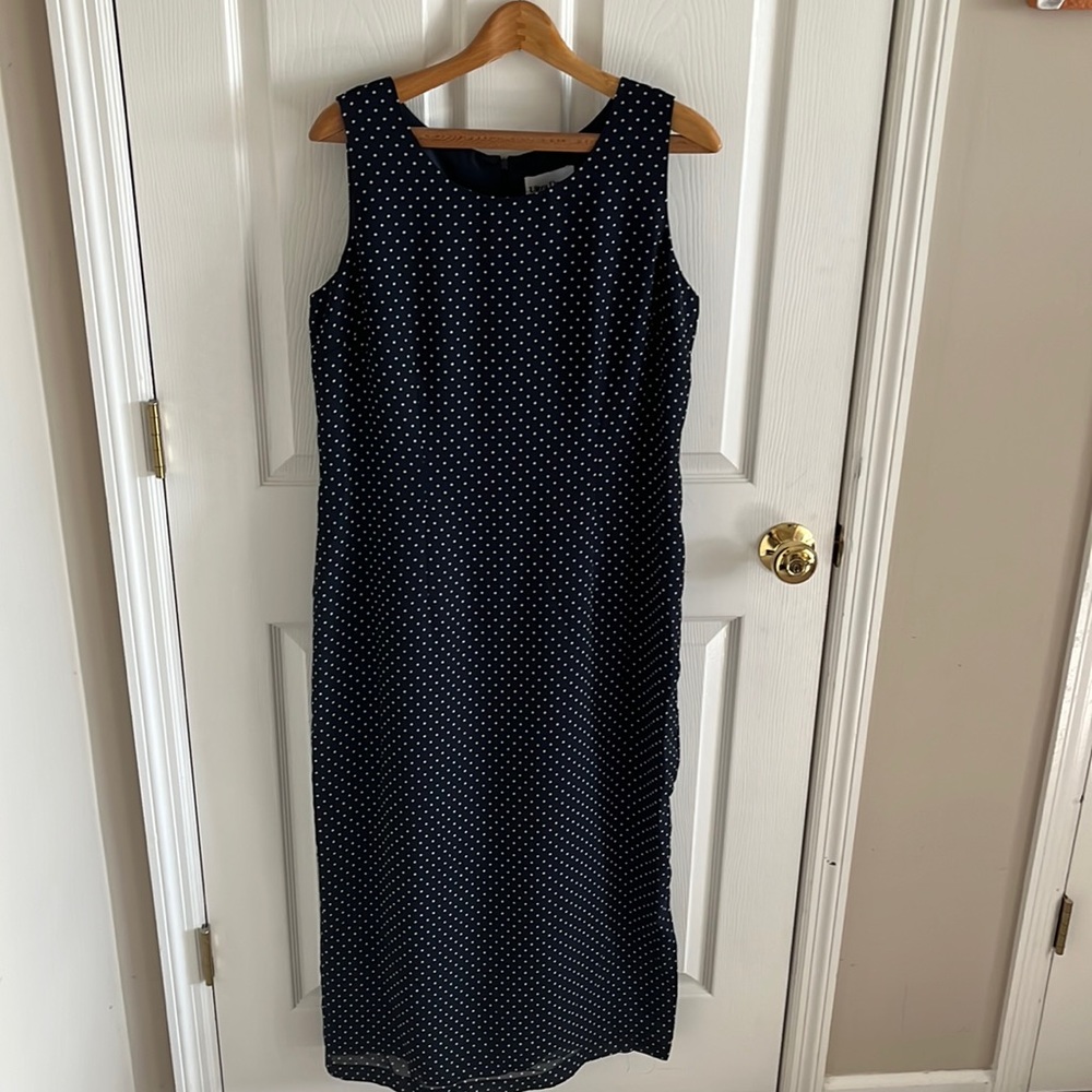 Vintage Ultra Dress New York Navy Blue & White Polk-A-Dot Sleeveless Dress Sz 14